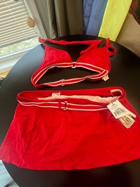 Women’s Red Two-Piece Swim Set with Belt Detail